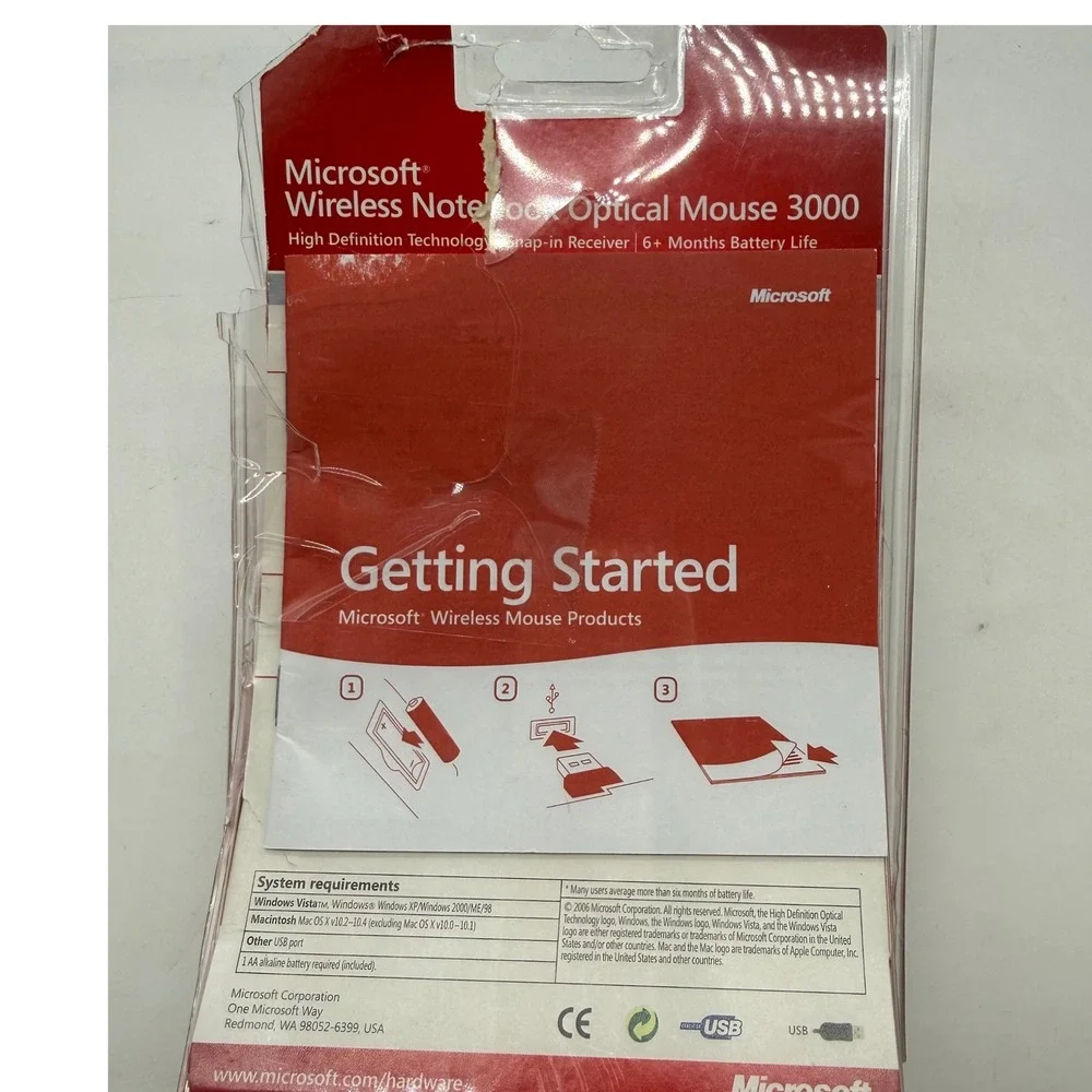 Microsoft Wireless Notebook Optical Mouse 3000 Black USB Receiver with dongle‎